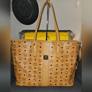 MCM Cognac Visetos XL Reversible Tote